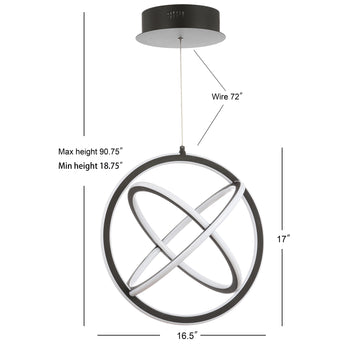 Orbit 16.5" Adjustable Integrated LED Metal Pendant - JONATHAN Y